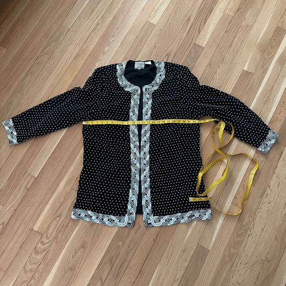 Vintage Pearl & Sequin Black Silk Jacket Open-Front or Hook & Eye Closure ~ 2X - Picture 14 of 17